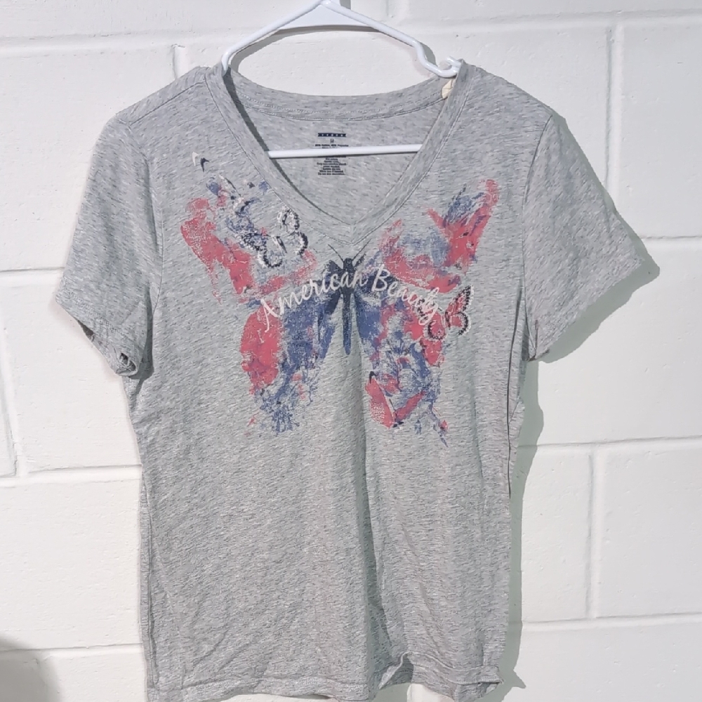 Gray V-Neck Women's Top